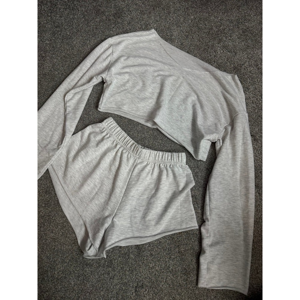 SHEIN Women Gray Heathered Two Piece Lounge Set Crop Top and Shorts Size XXS
